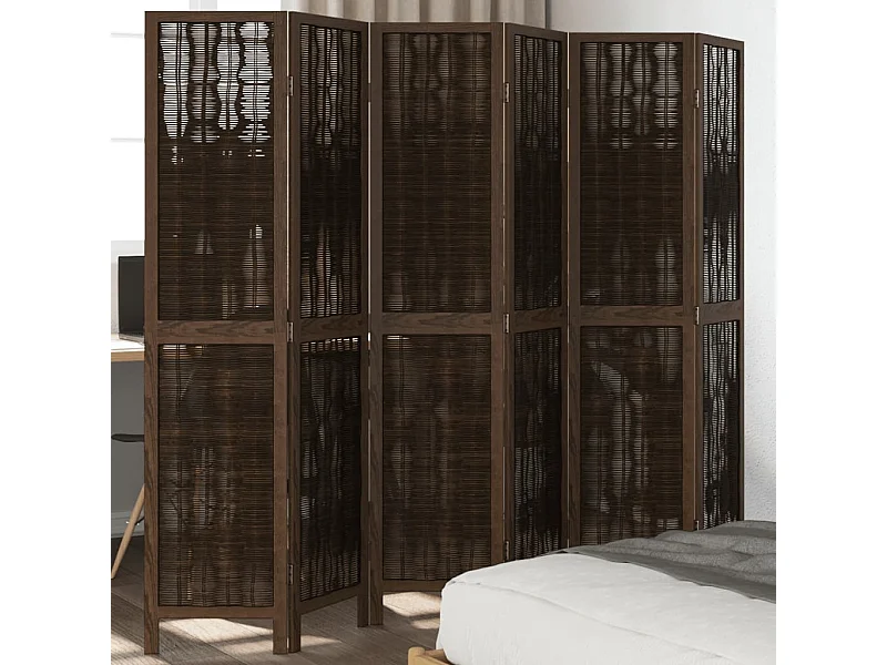 Paravent - Cloison de séparation 6 panneaux marron foncé paulownia massif FR35465
