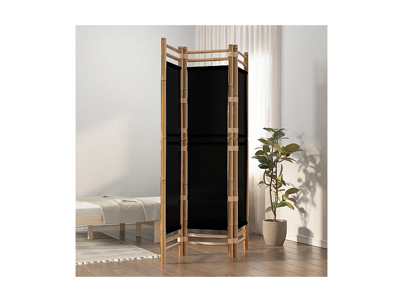 Paravent - Cloison de séparation pliante 3 panneaux 120 cm Bambou et Toile FR73886