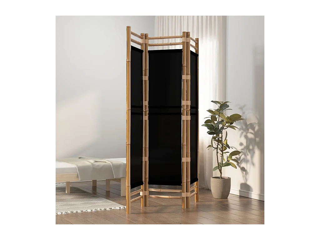 Paravent - Cloison de séparation pliante 3 panneaux 120 cm Bambou et Toile FR73886