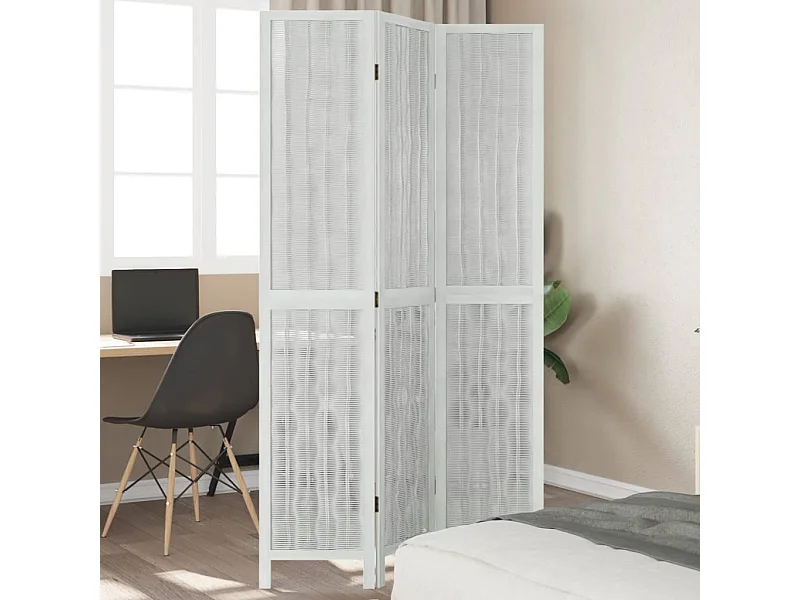 Biombo separador de 3 paneles madera maciza Paulownia blanco ES689487