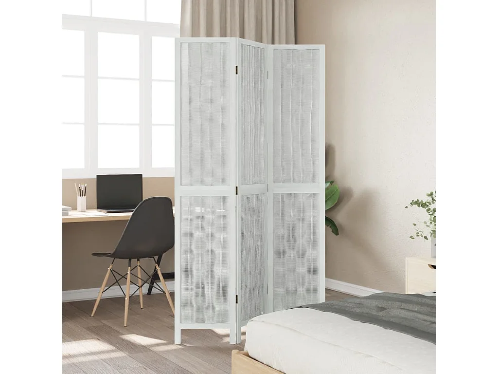 Biombo separador de 3 paneles madera maciza Paulownia blanco ES689487