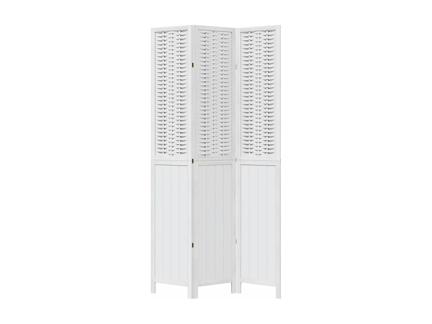 Biombo separador de 3 paneles madera maciza Paulownia blanco ES923756