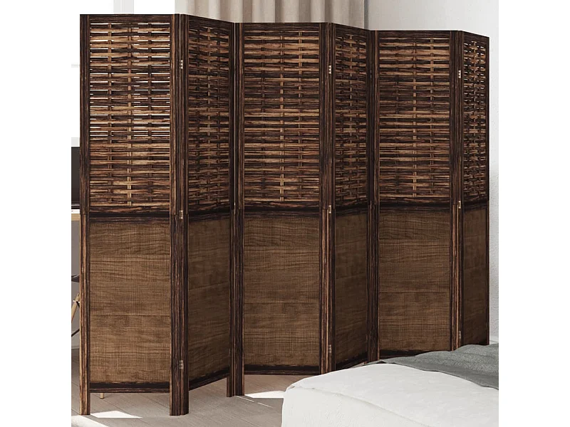 Biombo separador de 6 paneles madera paulownia marrón oscuro ES711556
