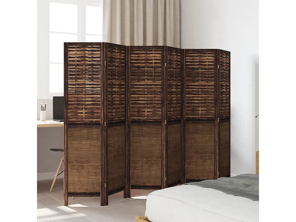 Biombo separador de 6 paneles madera paulownia marrón oscuro ES711556