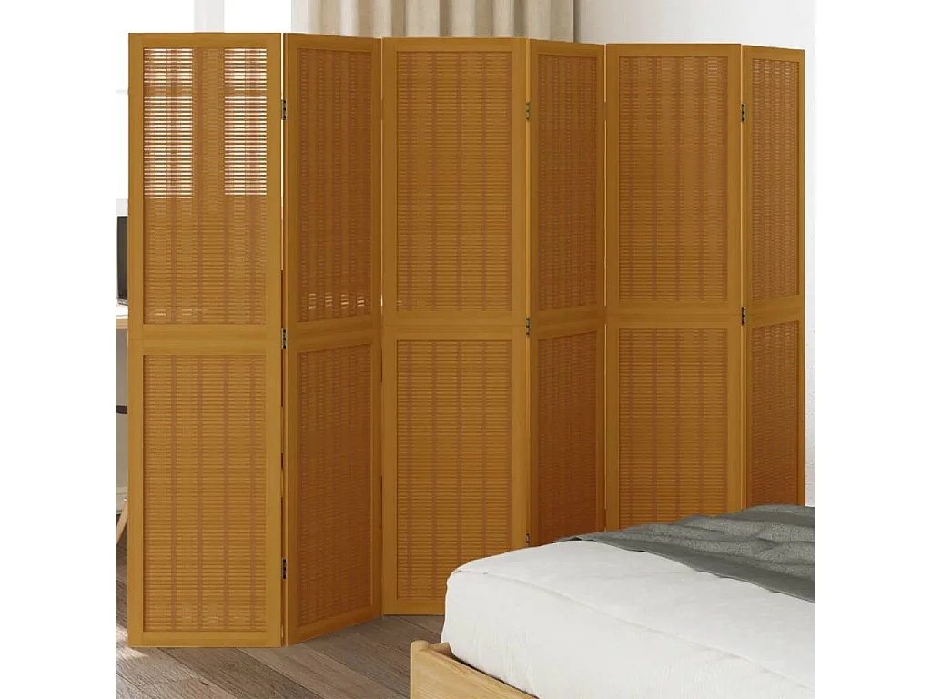 Biombo separador de 6 paneles madera maciza paulownia marrón ES625835