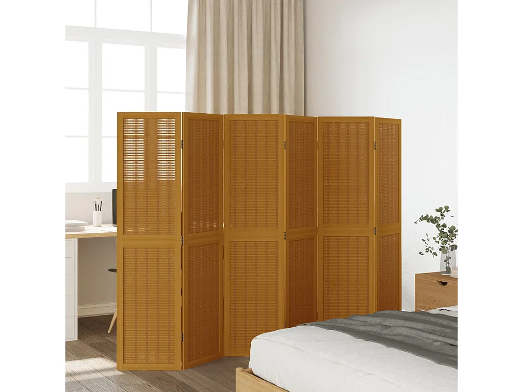 Biombo separador de 6 paneles madera maciza paulownia marrón ES625835