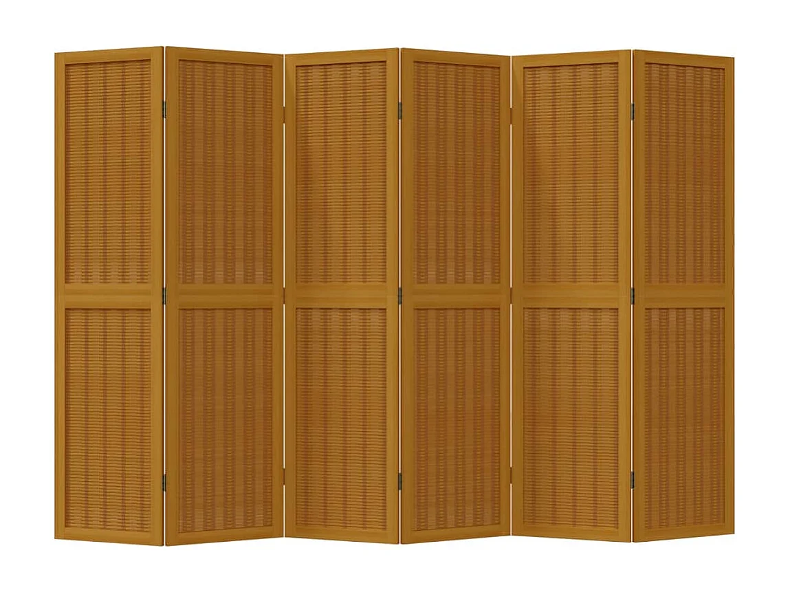Biombo separador de 6 paneles madera maciza paulownia marrón ES625835