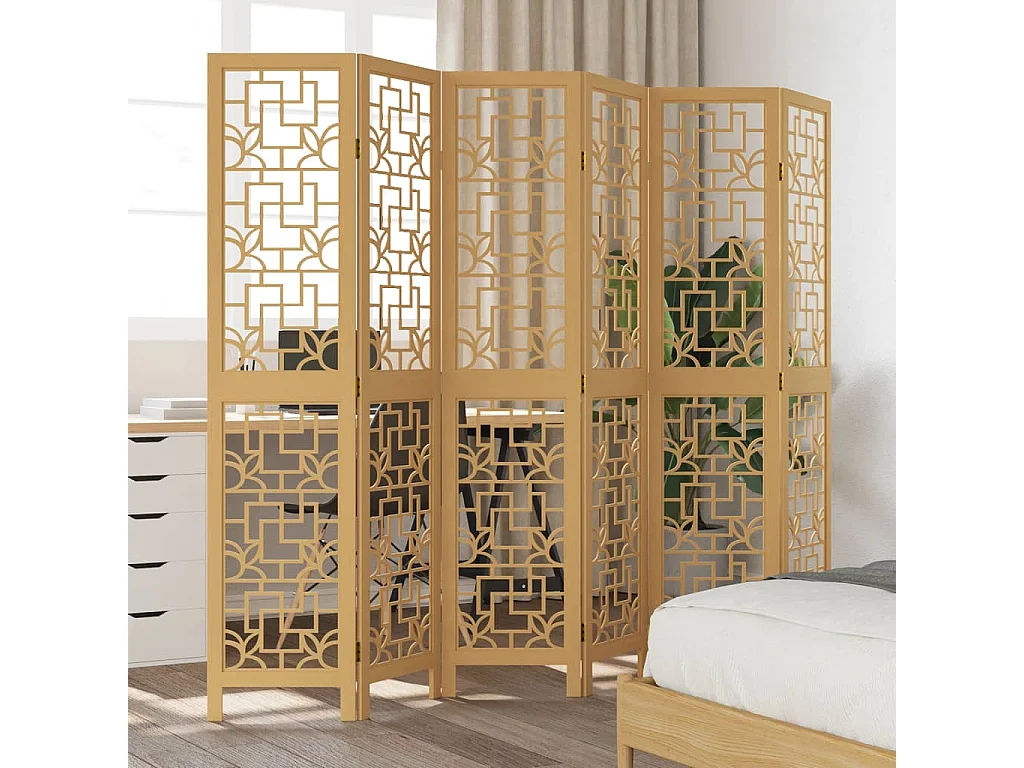 Paravent - Cloison de séparation 6 panneaux marron bois paulownia massif FR69144