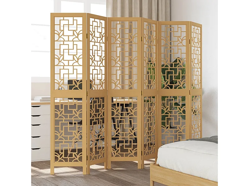 Biombo separador de 6 paneles madera maciza paulownia marrón ES314596