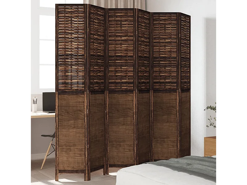 Biombo separador de 6 paneles madera paulownia marrón oscuro ES497558