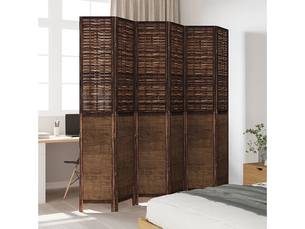 Biombo separador de 6 paneles madera paulownia marrón oscuro ES497558