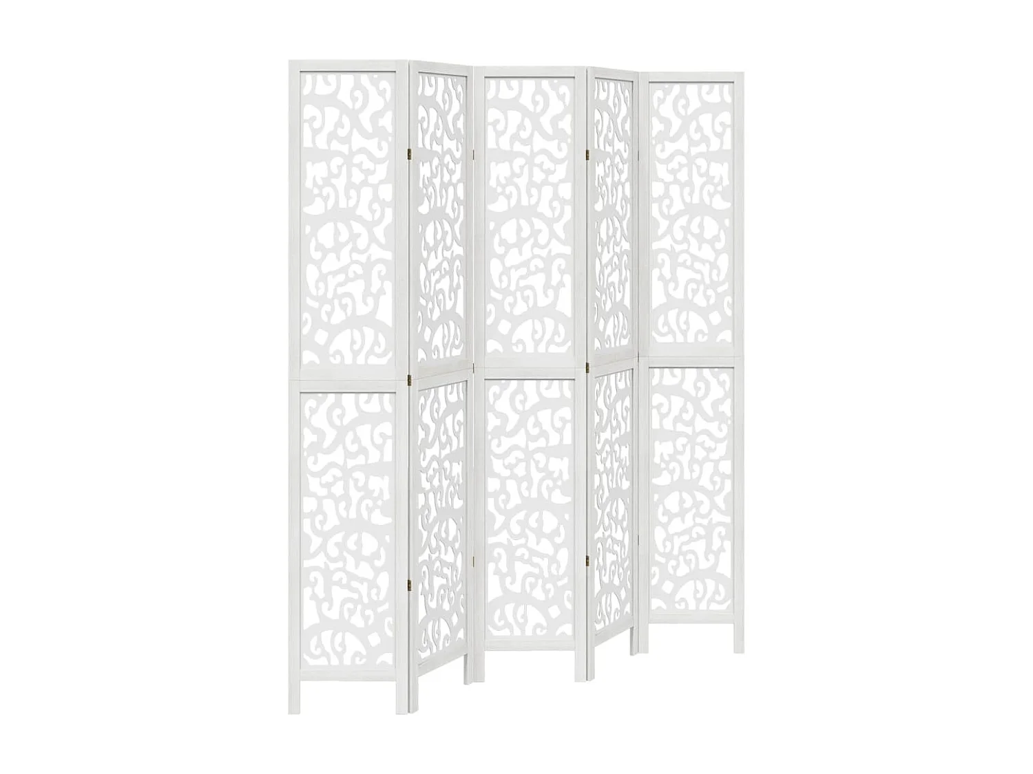Biombo separador de 5 paneles madera maciza Paulownia blanco ES939340