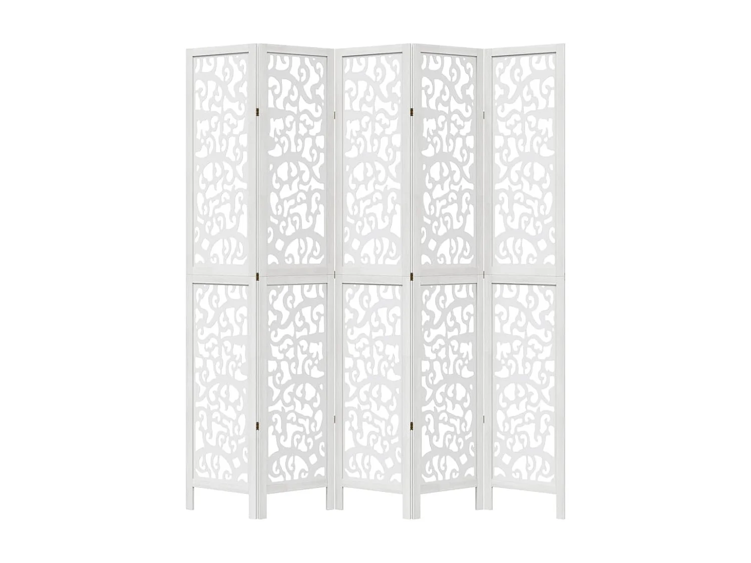 Biombo separador de 5 paneles madera maciza Paulownia blanco ES939340