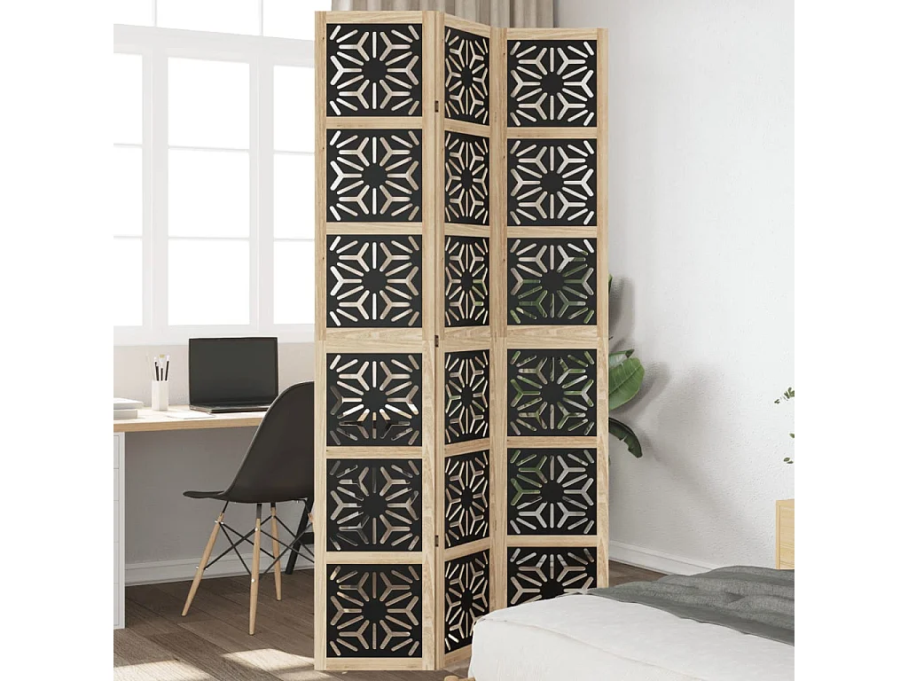 Kamerscherm met 3 panelen massief paulowniahout zwart BE395968