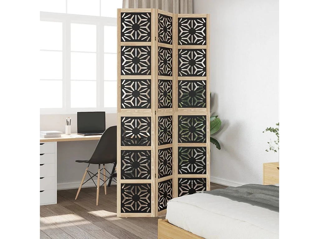Kamerscherm met 3 panelen massief paulowniahout zwart BE395968