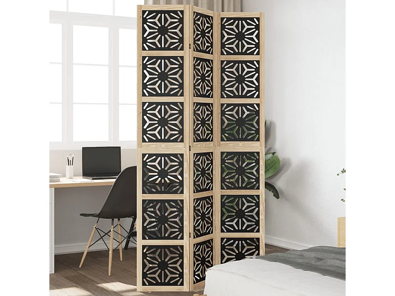 Kamerscherm met 3 panelen massief paulowniahout zwart BE395968