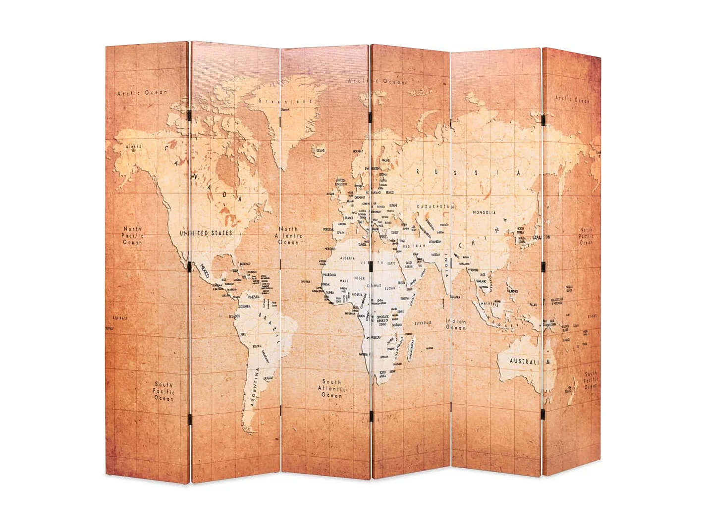 Paravent - Cloison de séparation pliable 228 x 170 cm Carte du monde Jaune FR79626
