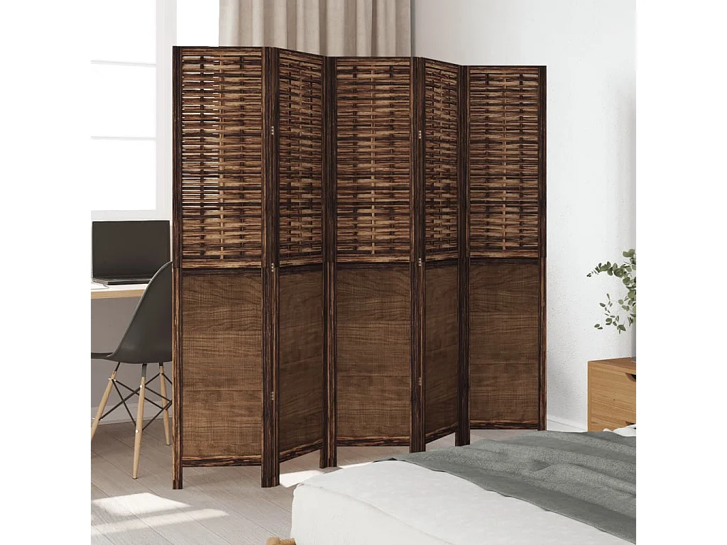 Biombo separador de 5 paneles madera paulownia marrón oscuro ES480032