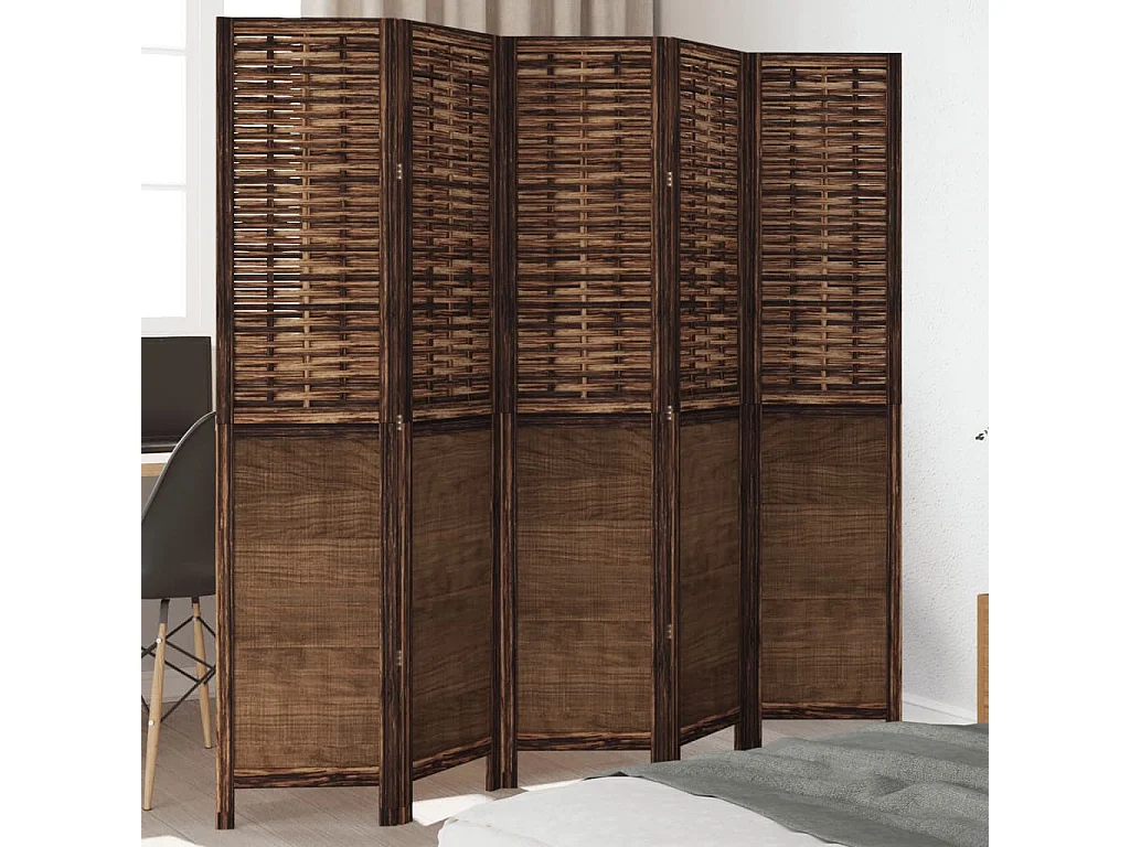 Biombo separador de 5 paneles madera paulownia marrón oscuro ES480032