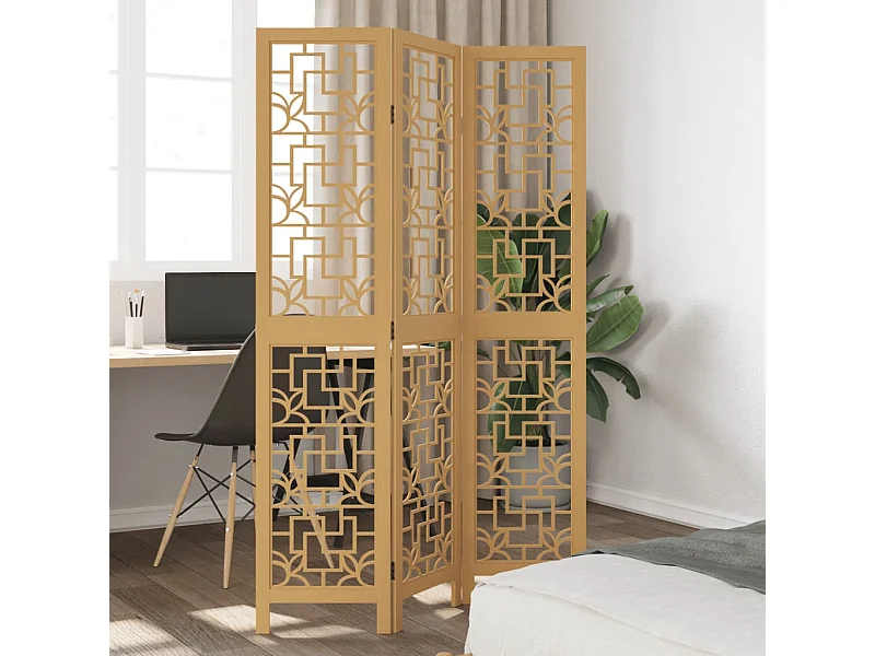 Biombo separador de 3 paneles madera maciza paulownia marrón ES278665