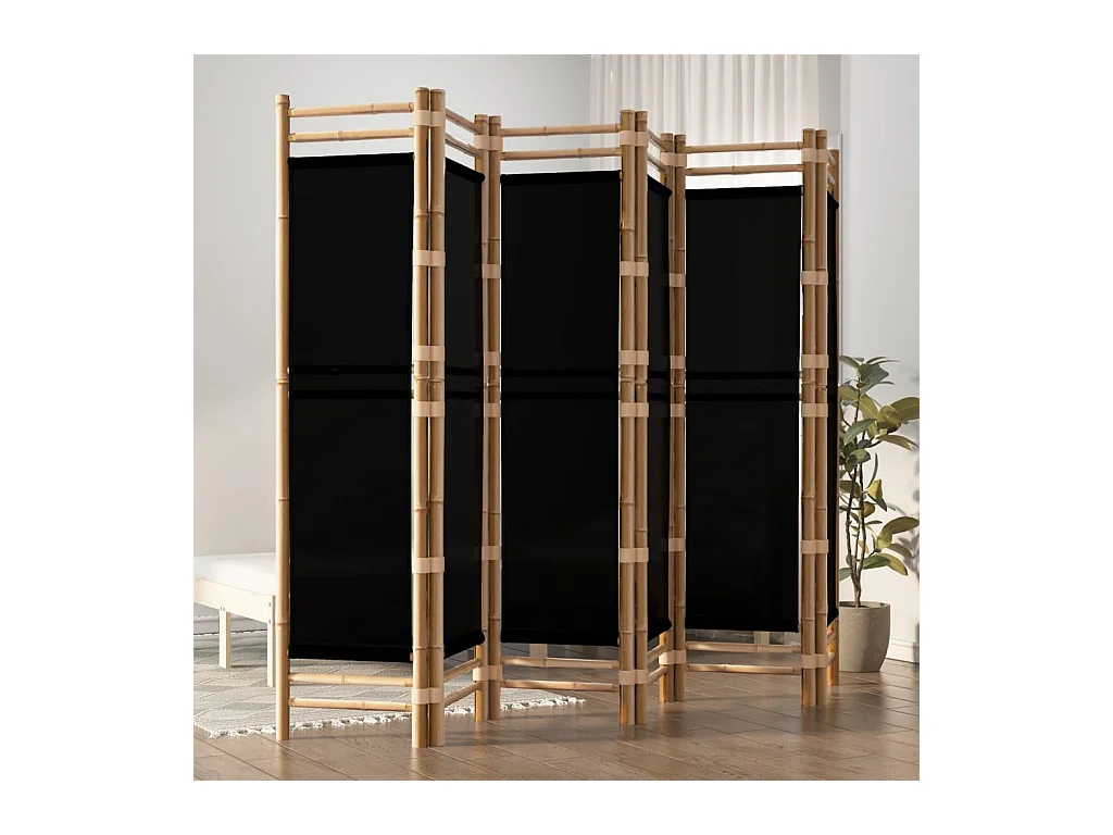 Paravent - Cloison de séparation pliante 6 panneaux 240 cm Bambou et toile FR83292