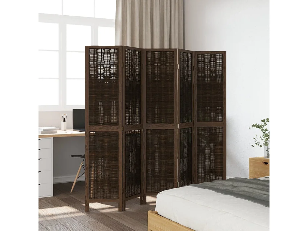 Kamerscherm met 5 panelen massief paulowniahout donkerbruin BE803123