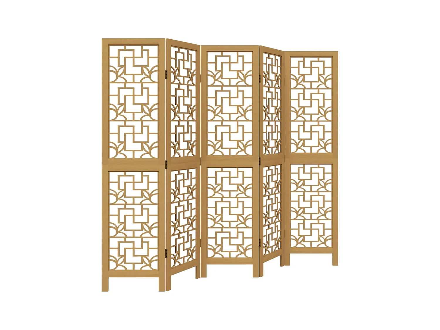 Biombo separador de 5 paneles madera maciza paulownia marrón ES240758