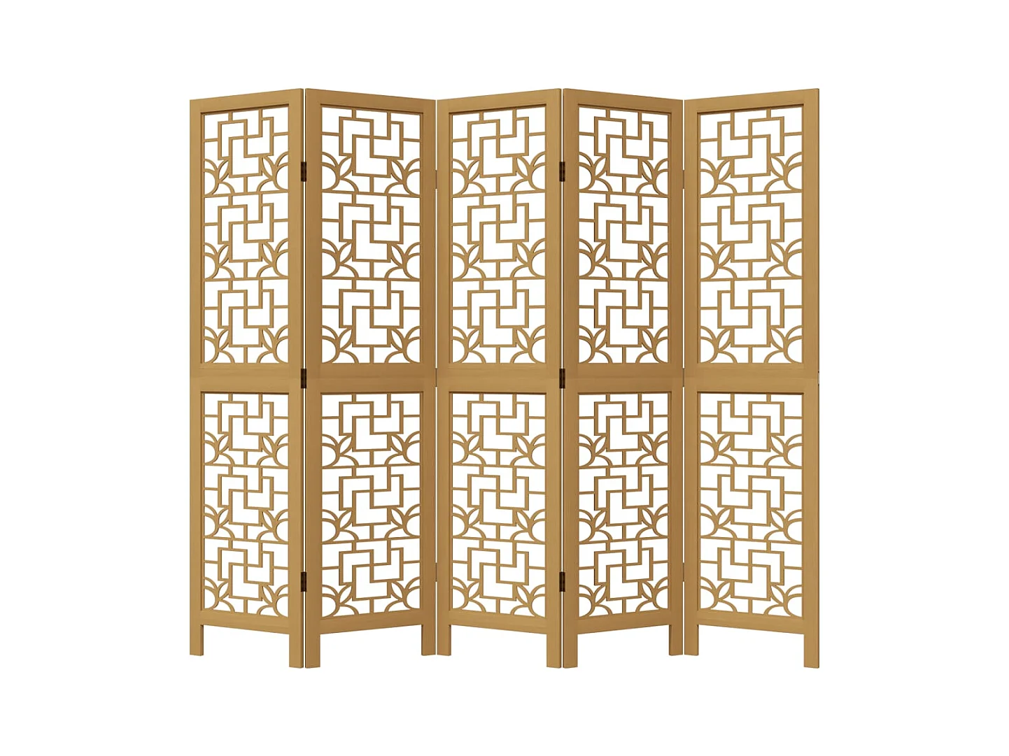 Biombo separador de 5 paneles madera maciza paulownia marrón ES240758