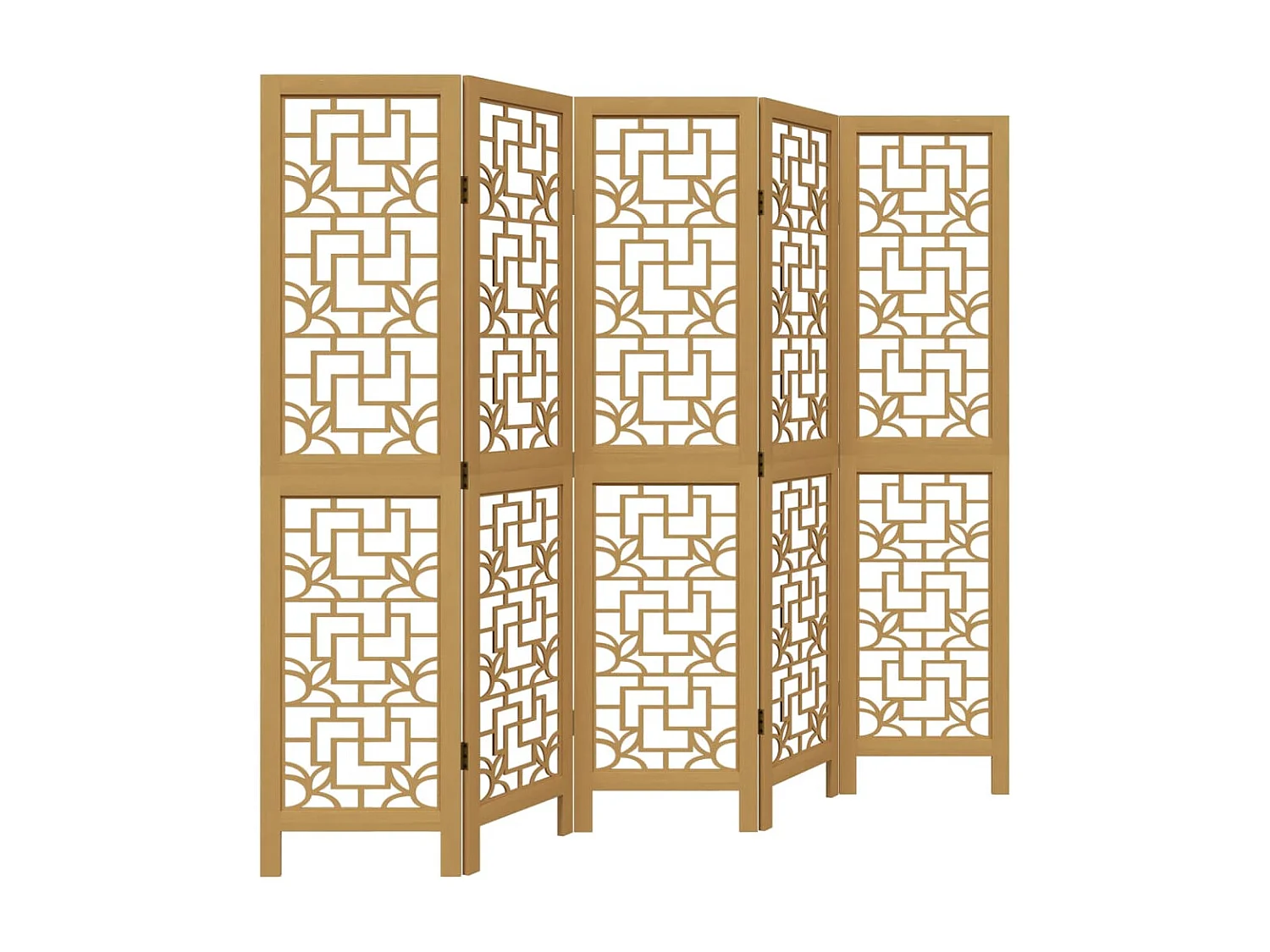 Biombo separador de 5 paneles madera maciza paulownia marrón ES240758