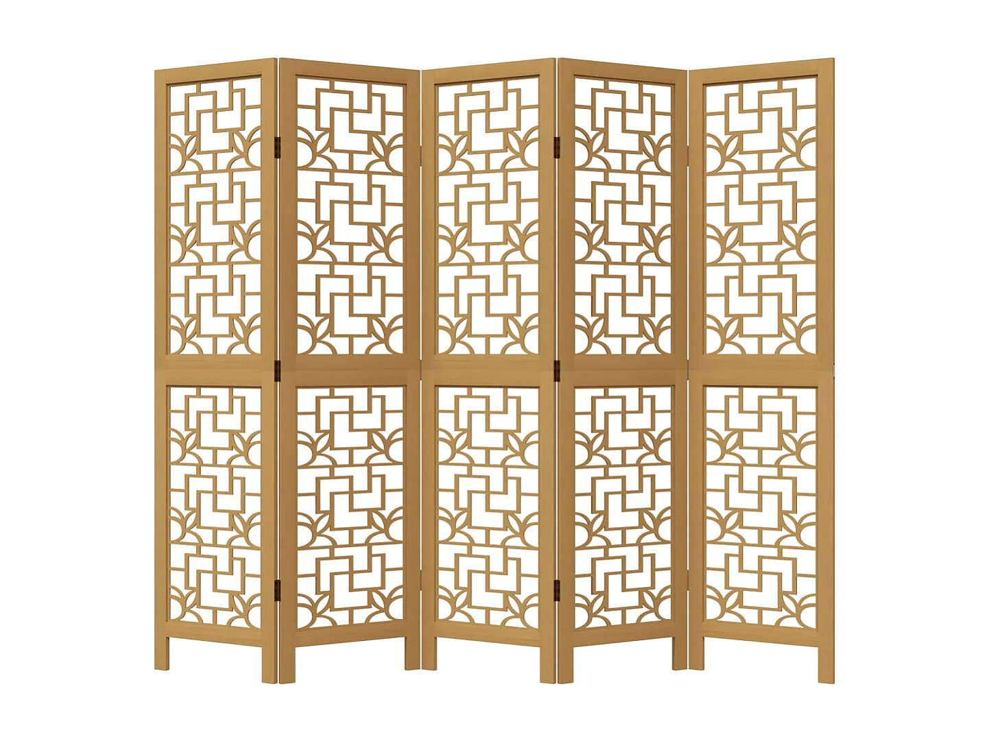 Biombo separador de 5 paneles madera maciza paulownia marrón ES240758