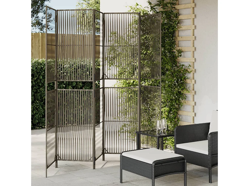 Paravent - Cloison de séparation 6 panneaux gris résine tressée FR93810