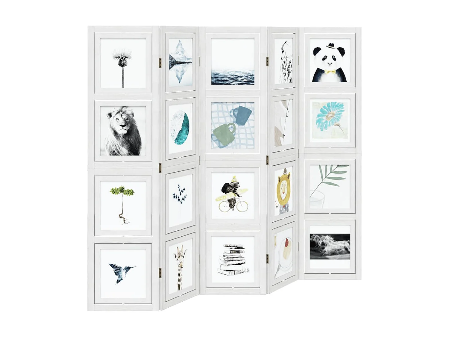 Paravent - Cloison de séparation 5 panneaux blanc bois de paulownia massif FR19440