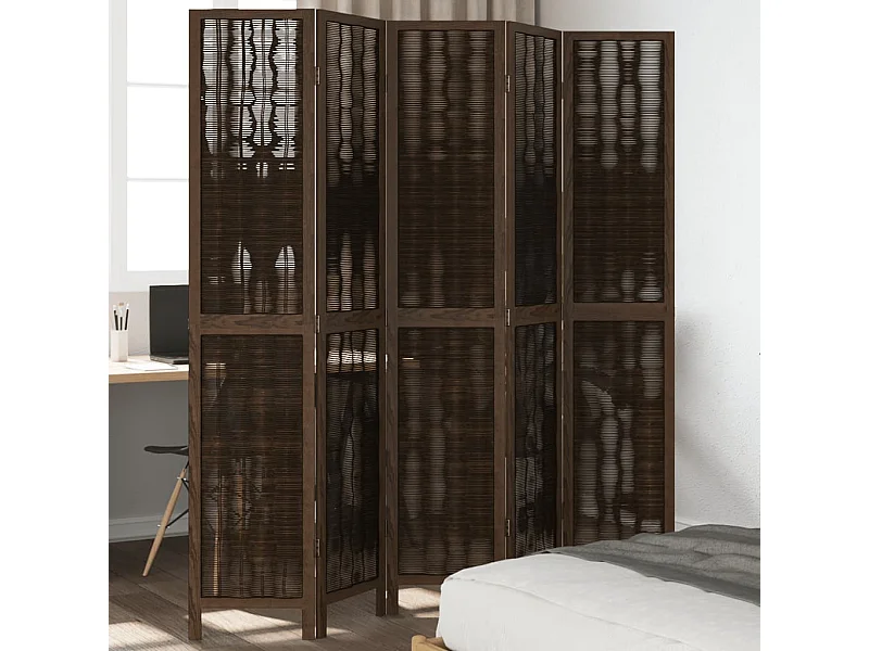 Biombo separador de 5 paneles madera paulownia marrón oscuro ES622379