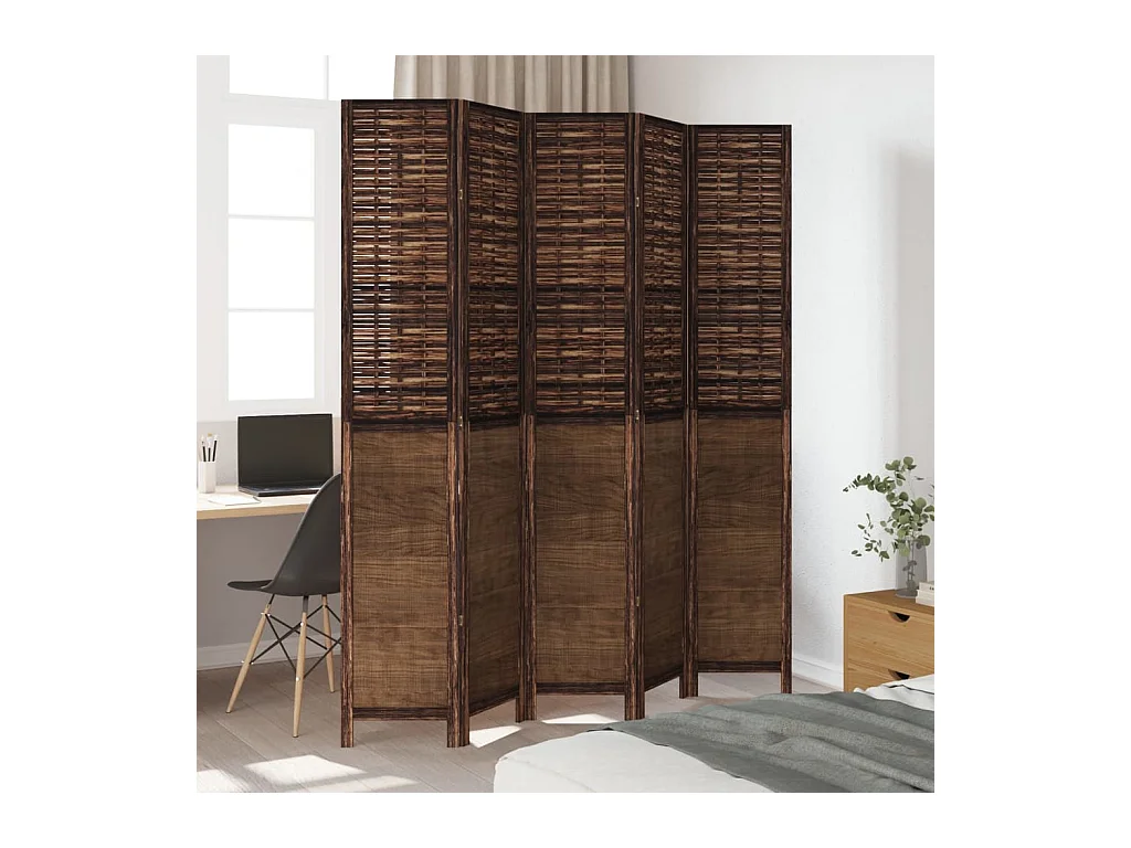 Biombo separador de 5 paneles madera paulownia marrón oscuro ES300539