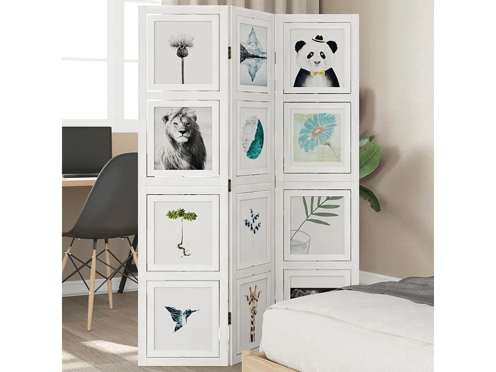 Biombo separador de 3 paneles madera maciza Paulownia blanco ES969924