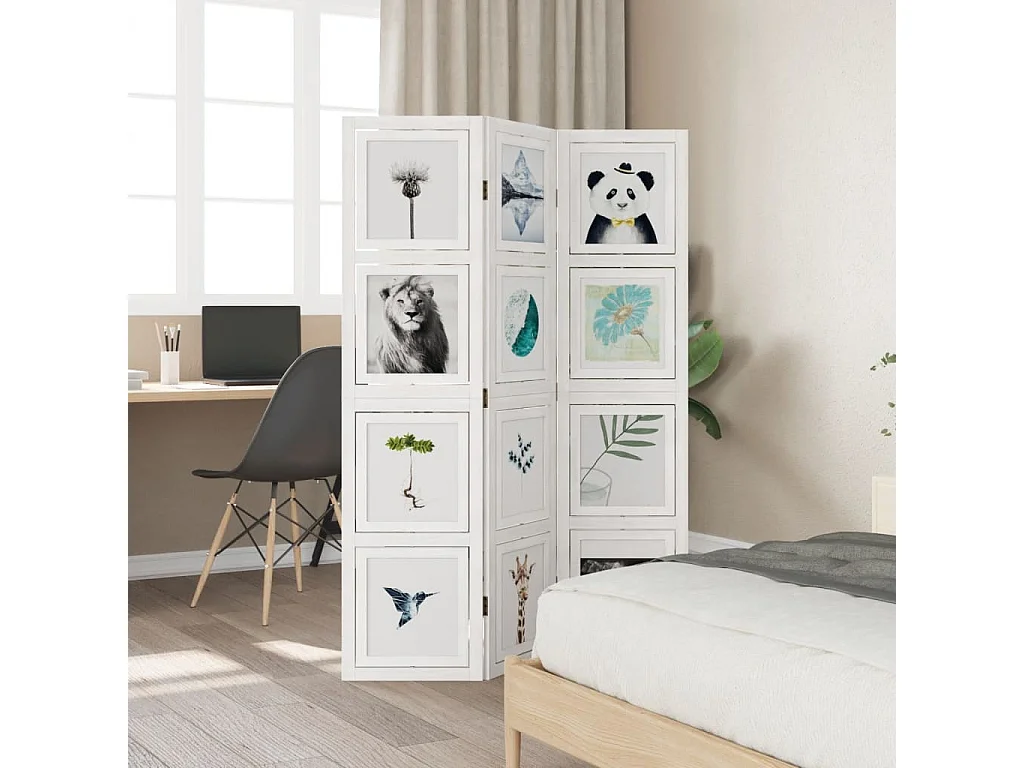 Biombo separador de 3 paneles madera maciza Paulownia blanco ES969924