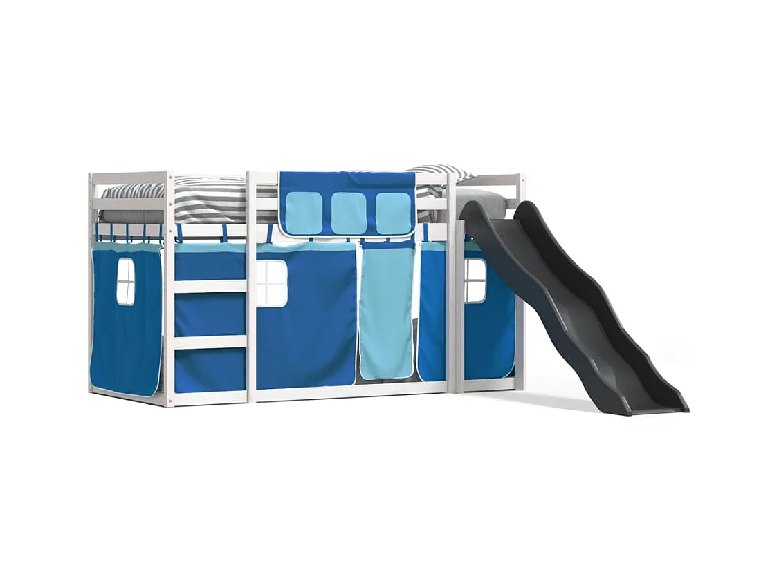 Lit superposé avec toboggan et rideaux bleu 80x200 cm FR85301