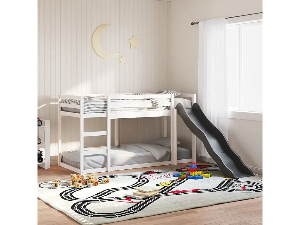 Beliche - 90x190 cm c/ escorrega e escada pinho maciço branco PT569654