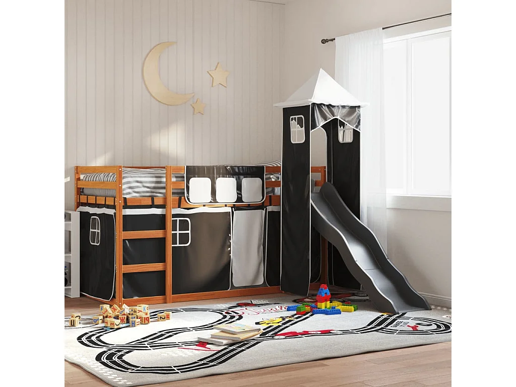 Beliche - 90x200 cm com escorrega e cortinas branco e preto PT653622