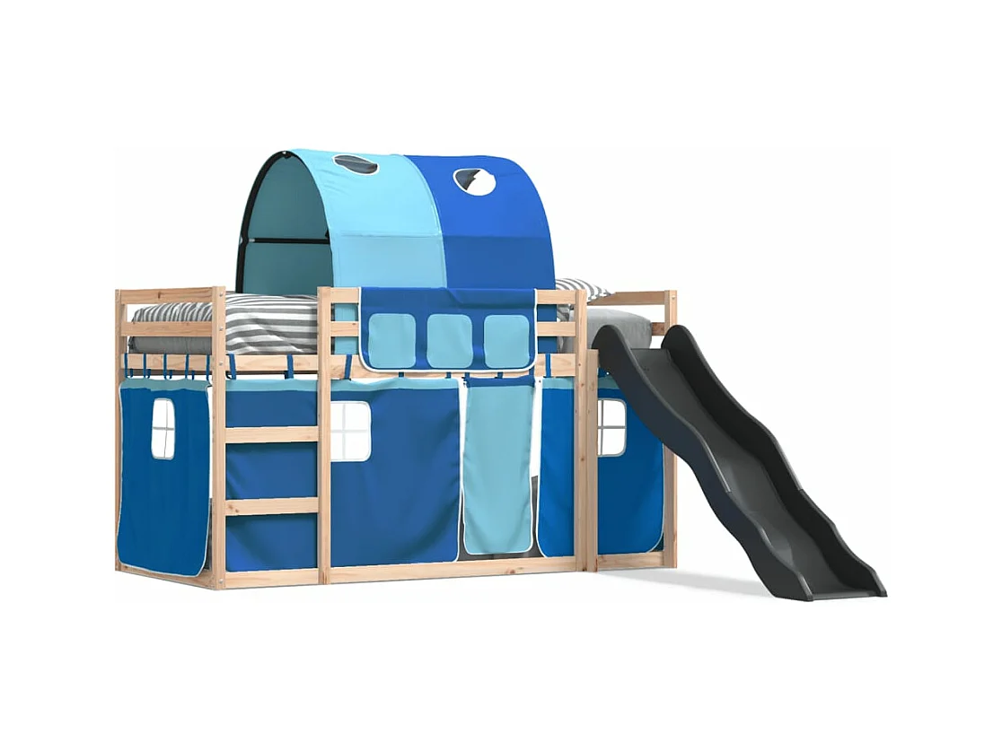 Lit superposé avec toboggan et rideaux bleu 80x200 cm FR38887
