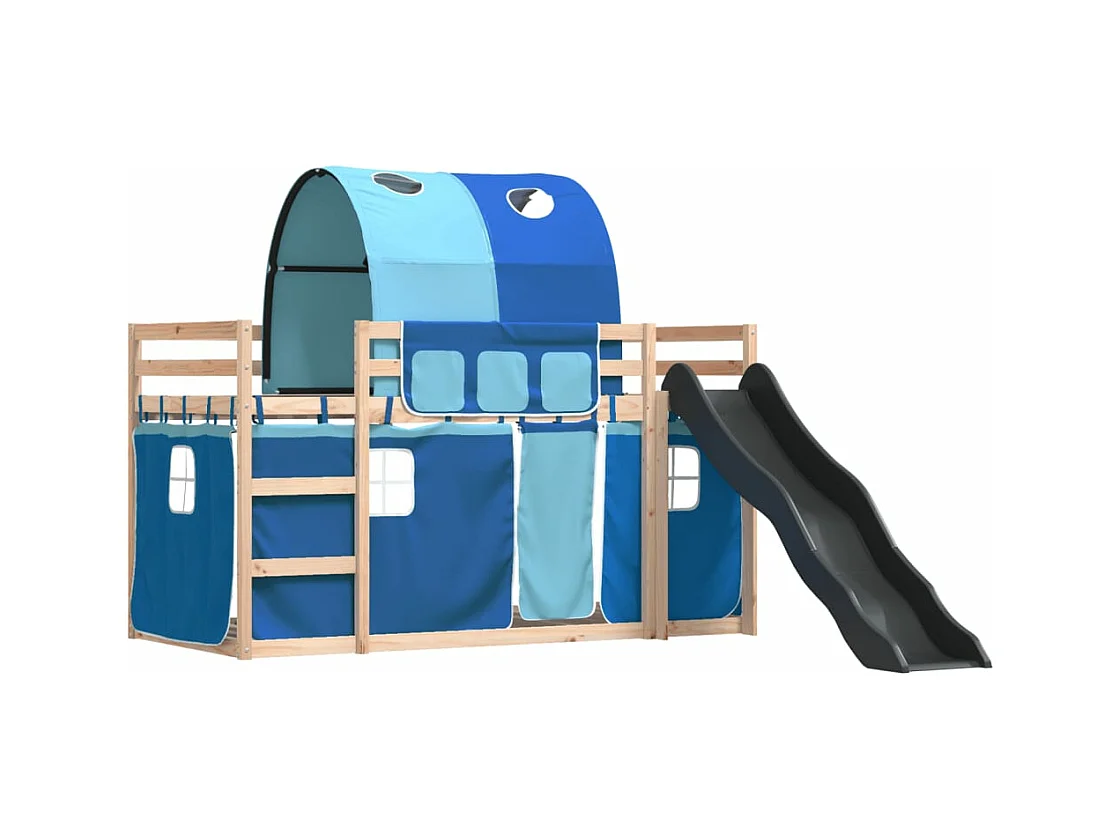 Lit superposé avec toboggan et rideaux bleu 80x200 cm FR38887