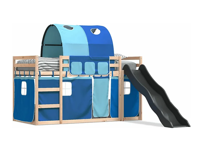 Lit superposé avec toboggan et rideaux bleu 80x200 cm FR38887