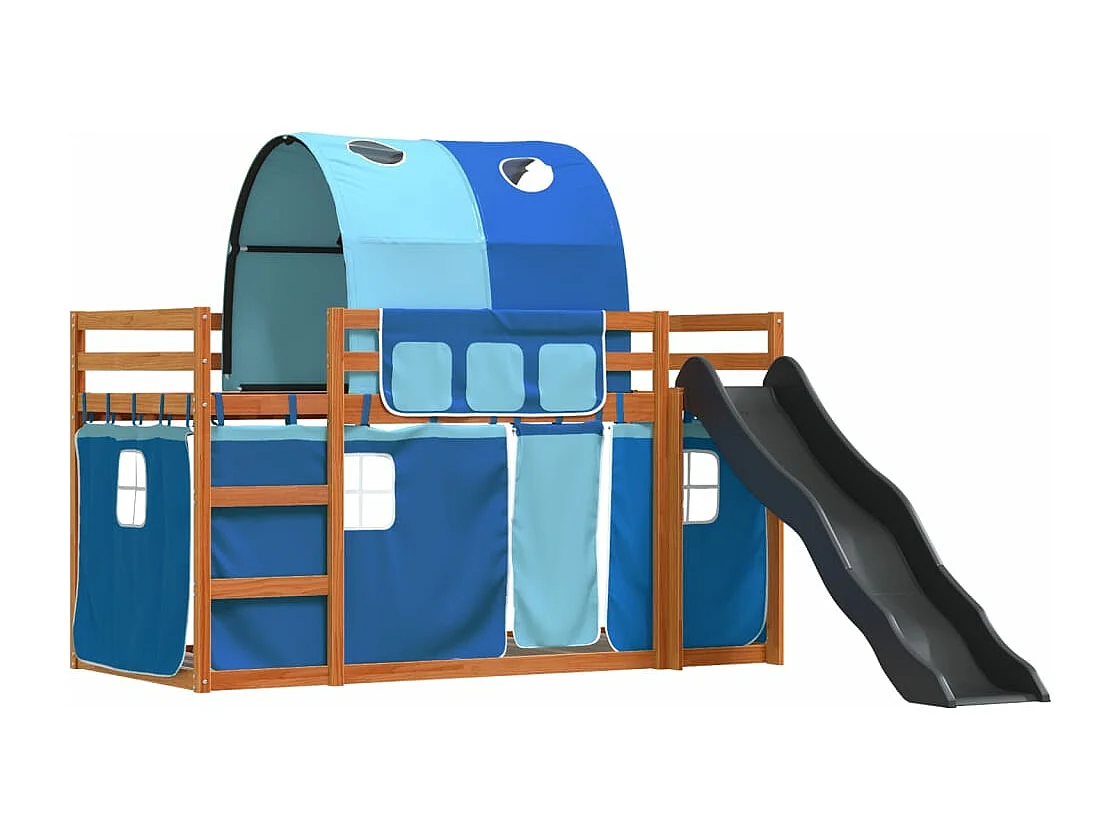 Lit superposé avec toboggan et rideaux bleu 90x200 cm FR49418