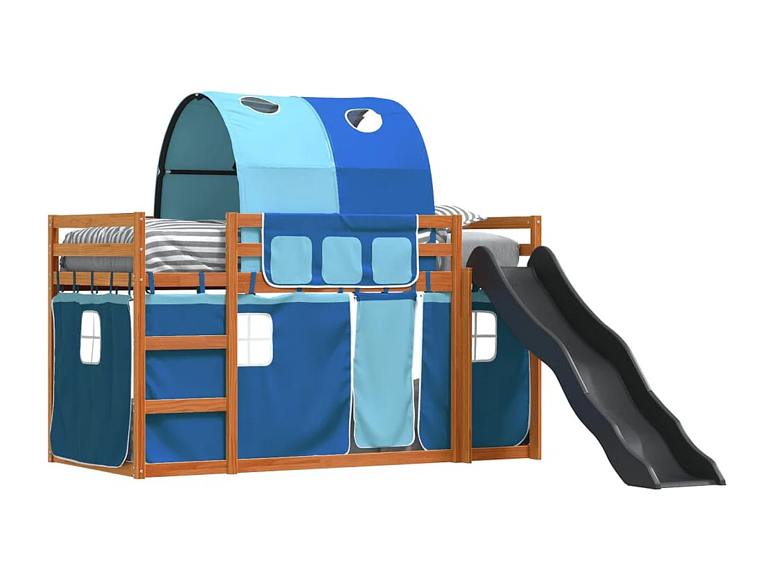 Lit superposé avec toboggan et rideaux bleu 90x200 cm FR49418