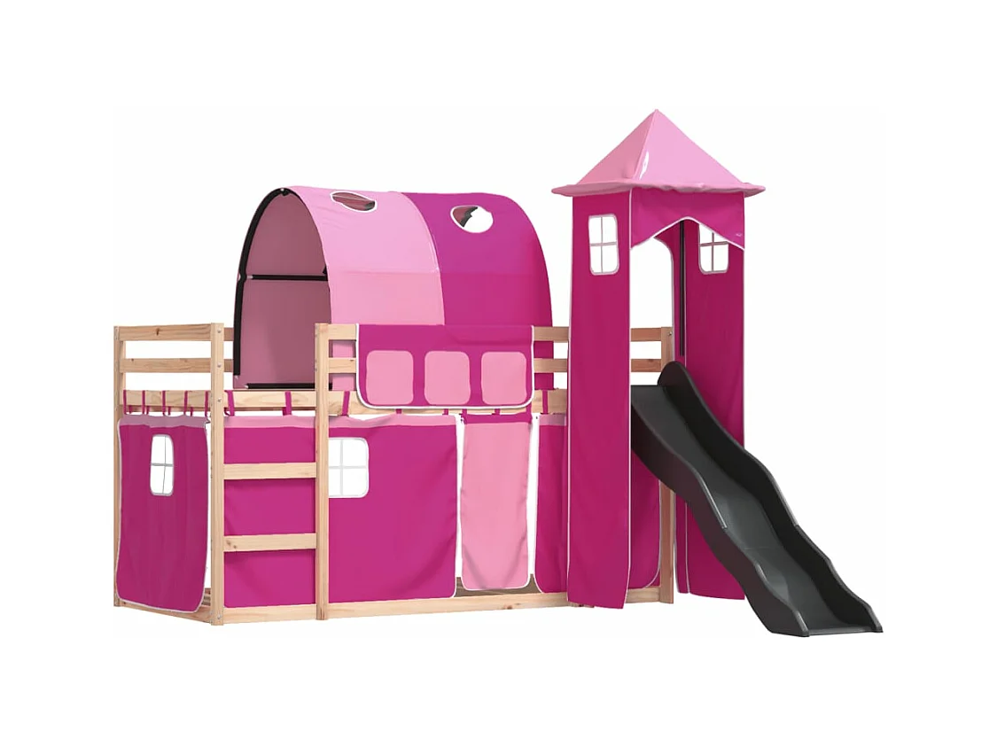 Beliche - 90x190 cm com escorrega e cortinas rosa PT342942