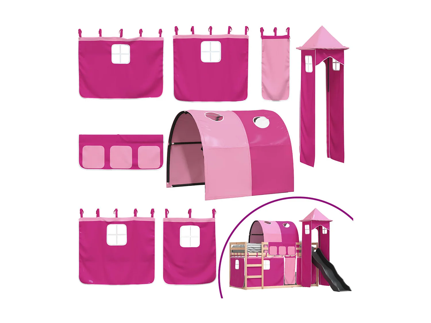 Beliche - 90x190 cm com escorrega e cortinas rosa PT342942