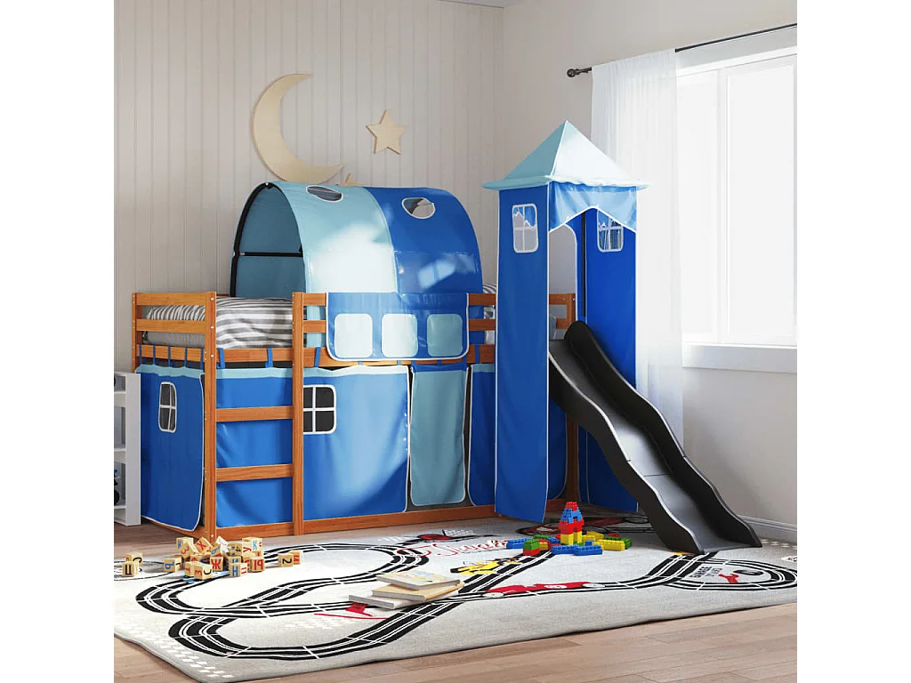 Beliche - 90x200 cm com escorrega e cortinas azul PT647408