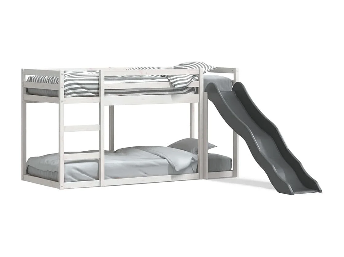 Lit superposé avec toboggan/échelle blanc 90x200 cm pin massif FR77587