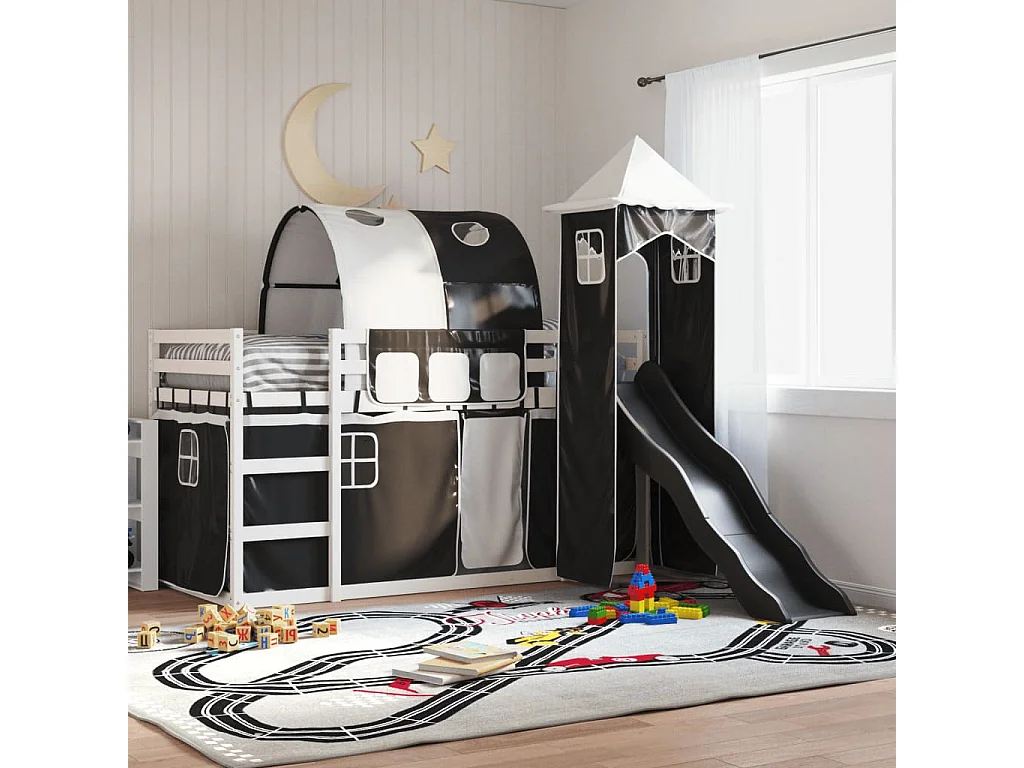 Beliche - 80x200 cm com escorrega e cortinas branco e preto PT305919