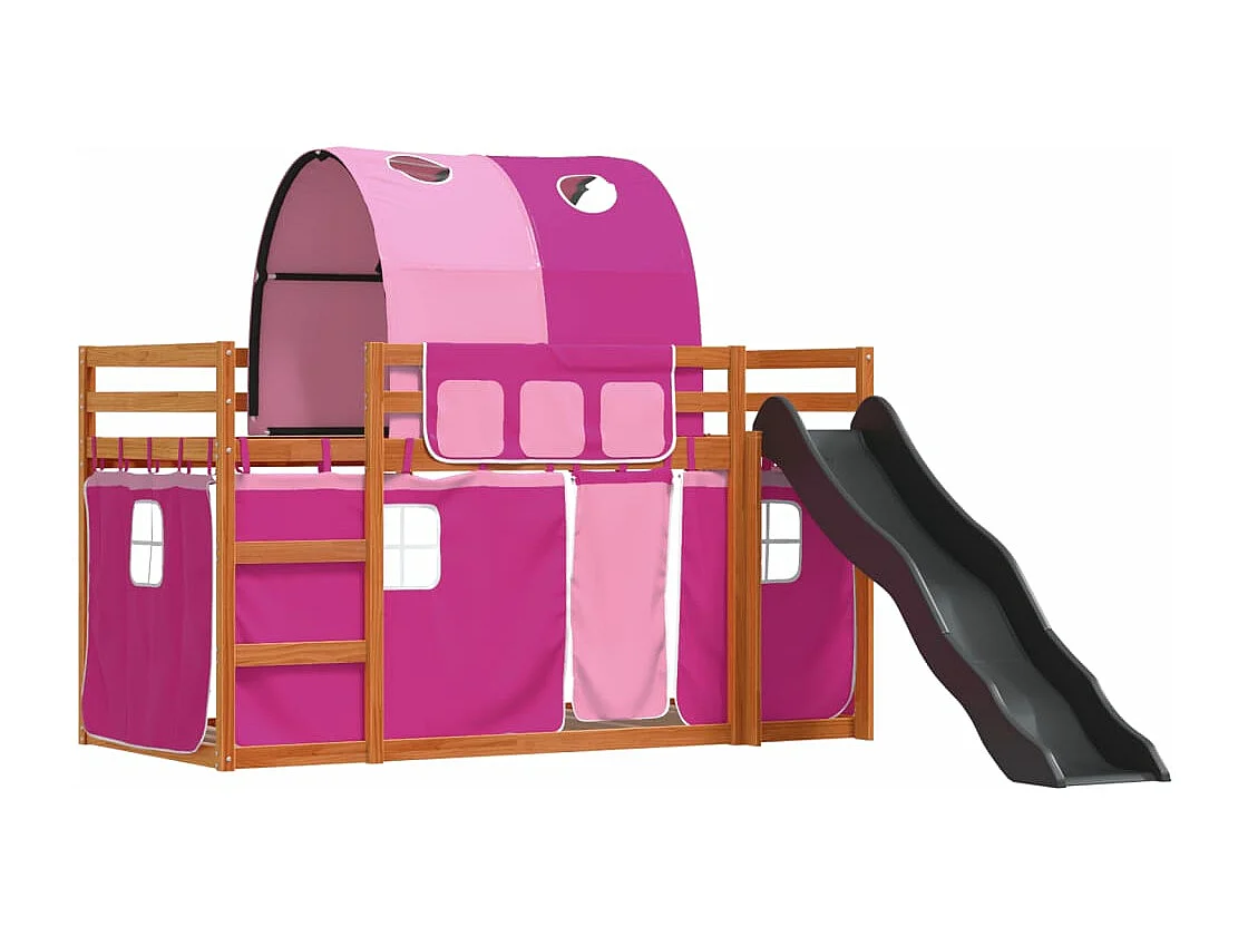 Stapelbed met glijbaan en gordijnen roze 90x200 cm BE568726